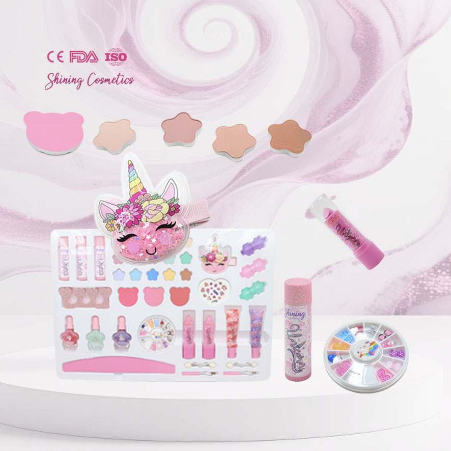 Wholesale Little Horse Portable Cosmetics Set Non-Toxic Washable Makeup Kits for Girls Custom Logo/Pattern Labeling